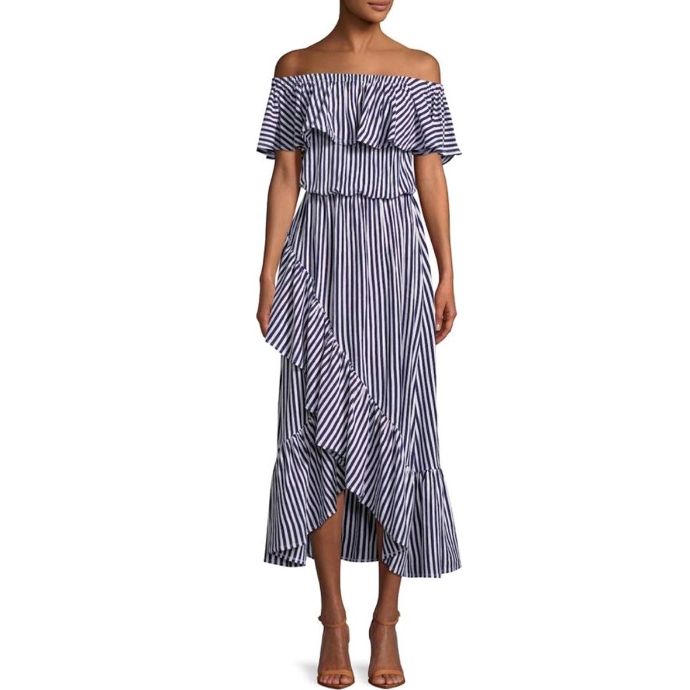 MDS Stripes Ruffle Maxi Dress